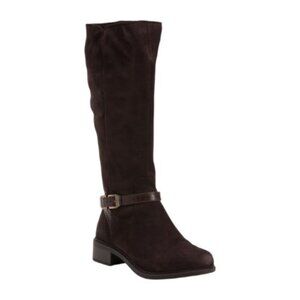 CLARKS Dark Brown Suede Wide Width Maye Aster Comfort Boots